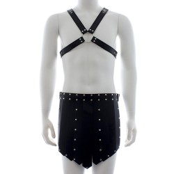 mens faux leather chest shorts bondage