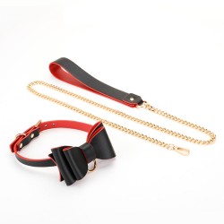 bow knot choker punk hauling chain pu leather collar