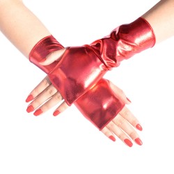 short fingerless patent leather punk style gloves