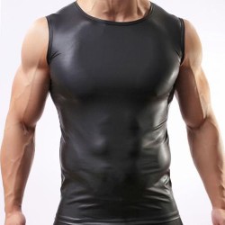 sexy faux leather slim vest for men